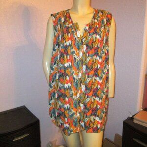 Caffe Marrakesh Button Up Blouse Top Size 2X Sleeveless Smocked Psychedelic Boho